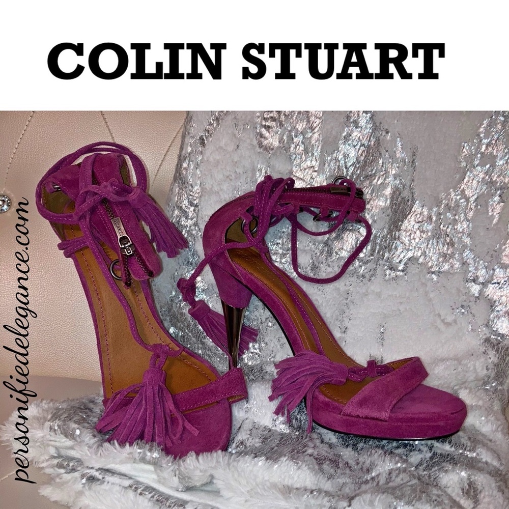 NEW Colin Stuart Suede Fuchsia Ankle Tie Heeled Sandals Size 11M